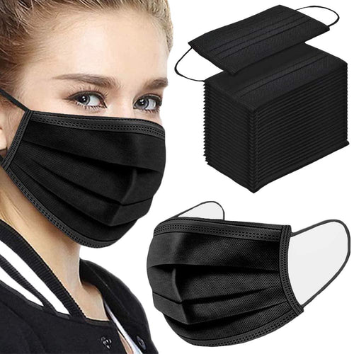 AV DISPOSABLE NON-WOVEN 3-PLY FACE MASKS, BLACK, 50P.